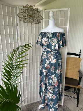 🌸 THANTH Floral Off-the-Shoulder Maxi Dress | NWT | Size XL | Boho Cottagecore